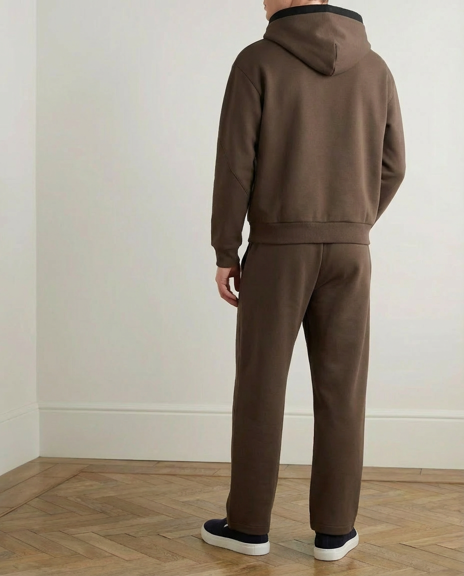 2-delat set med lös passform, huvtröja och joggingbyxor - Brunt